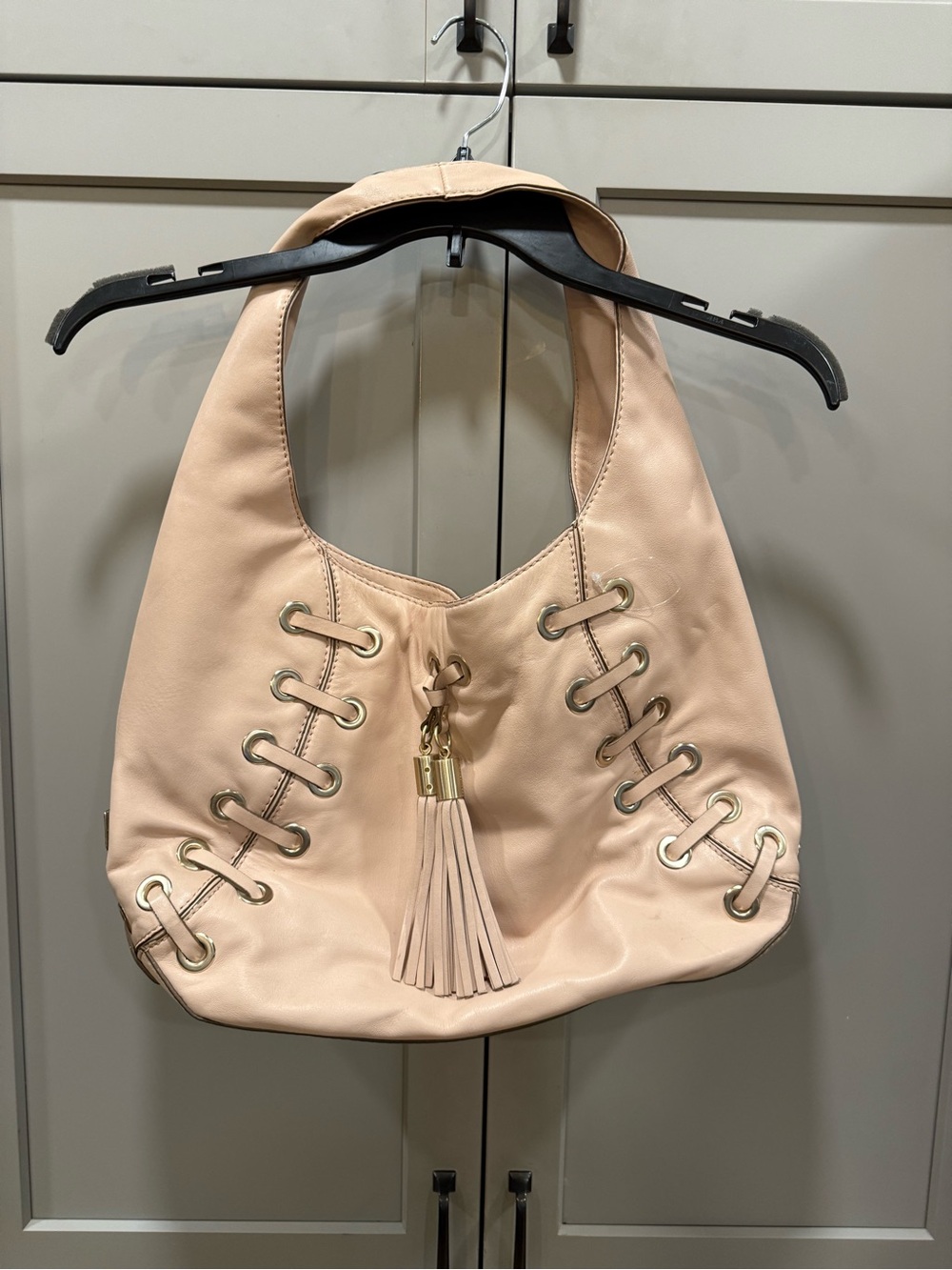 Michael Kors Blush Leather Tassel Hobo with Gold Eyelets